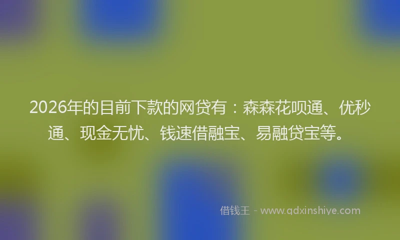 2026年的目前下款的网贷有:森森花呗通、优秒通、现金无忧、钱速借融宝、易融贷宝等。