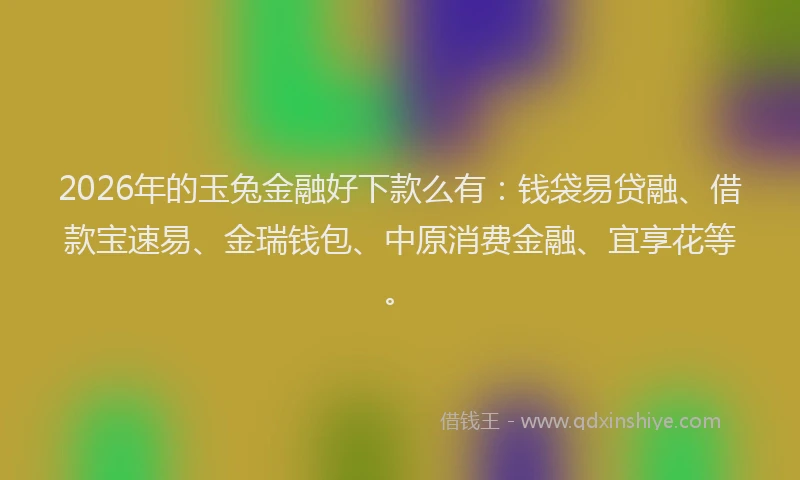 2026年的玉兔金融好下款么有：钱袋易贷融、借款宝速易、金瑞钱包、中原消费金融、宜享花等。