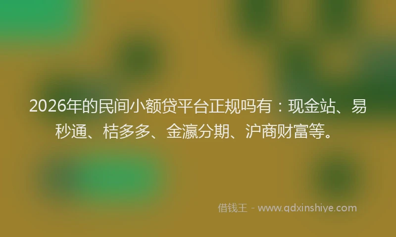 2026年的民间小额贷平台正规吗有：现金站、易秒通、桔多多、金瀛分期、沪商财富等。
