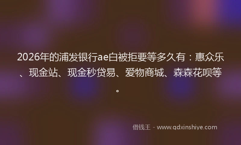 2026年的浦发银行ae白被拒要等多久有：惠众乐、现金站、现金秒贷易、爱物商城、森森花呗等。