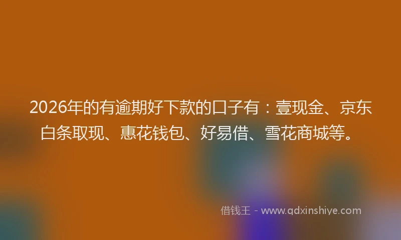 2026年的有逾期好下款的口子有：壹现金、京东白条取现、惠花钱包、好易借、雪花商城等。