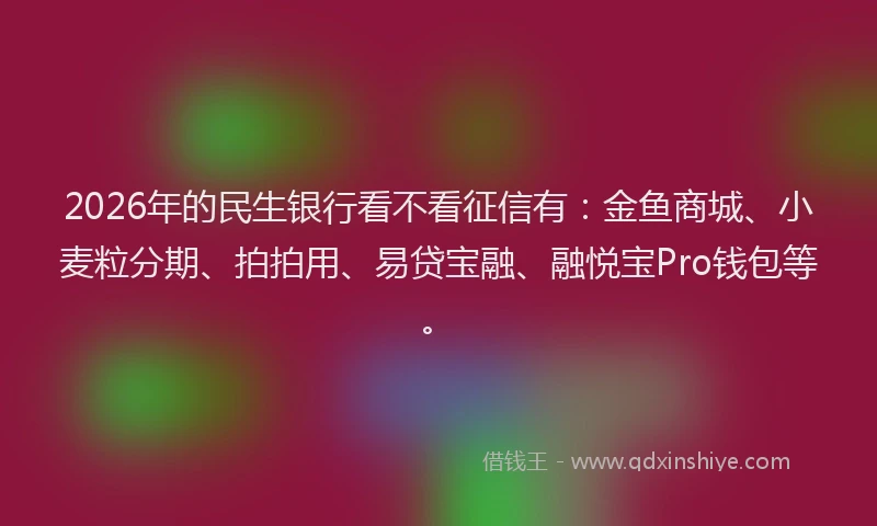 2026年的民生银行看不看征信有：金鱼商城、小麦粒分期、拍拍用、易贷宝融、融悦宝Pro钱包等。