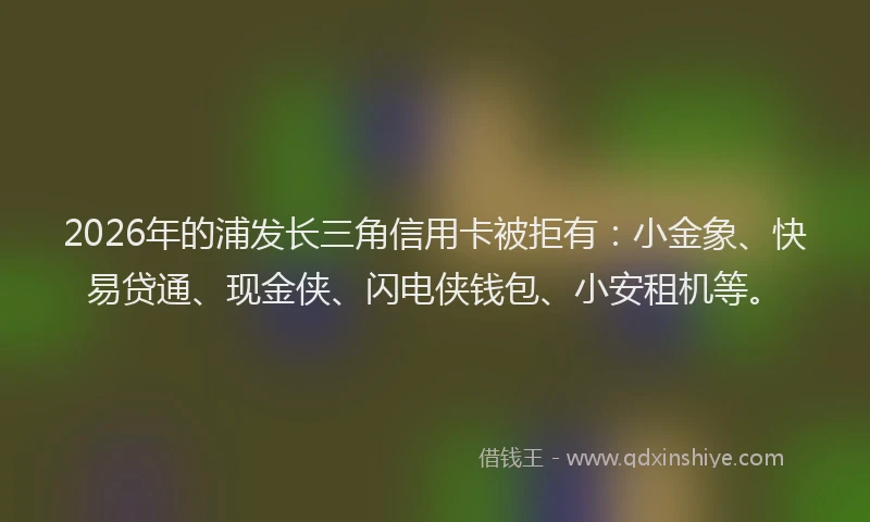 2026年的浦发长三角信用卡被拒有:小金象、快易贷通、现金侠、闪电侠钱包、小安租机等。