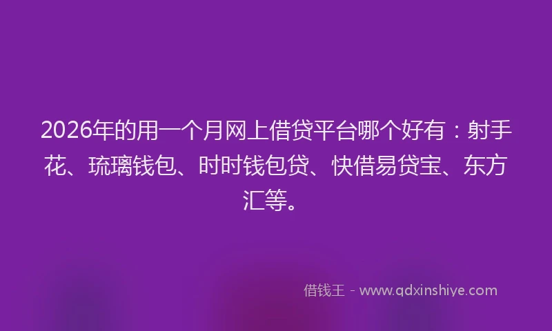 2026年的用一个月网上借贷平台哪个好有：射手花、琉璃钱包、时时钱包贷、快借易贷宝、东方汇等。