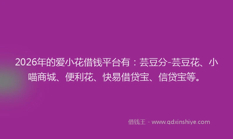 2026年的爱小花借钱平台有：芸豆分-芸豆花、小喵商城、便利花、快易借贷宝、信贷宝等。