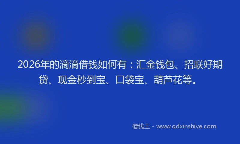 2026年的滴滴借钱如何有：汇金钱包、招联好期贷、现金秒到宝、口袋宝、葫芦花等。
