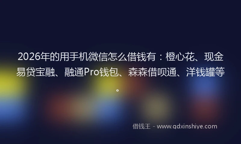 2026年的用手机微信怎么借钱有:橙心花、现金易贷宝融、融通Pro钱包、森森借呗通、洋钱罐等。