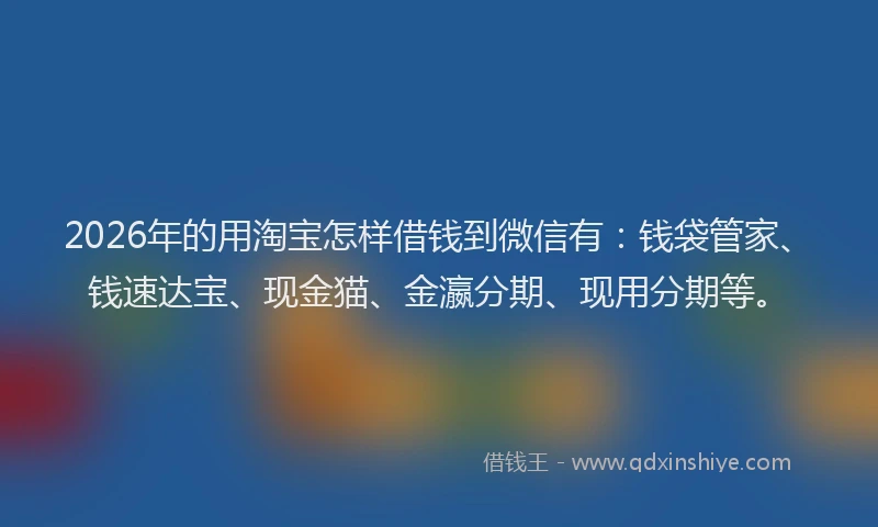 2026年的用淘宝怎样借钱到微信有：钱袋管家、钱速达宝、现金猫、金瀛分期、现用分期等。