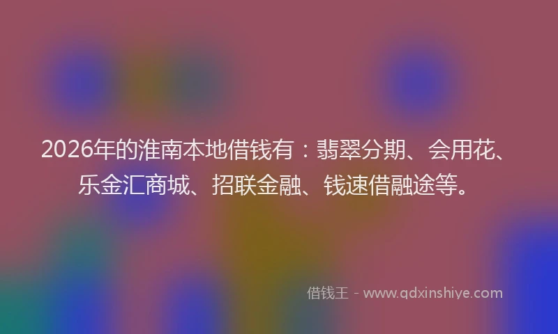 2026年的淮南本地借钱有：翡翠分期、会用花、乐金汇商城、招联金融、钱速借融途等。