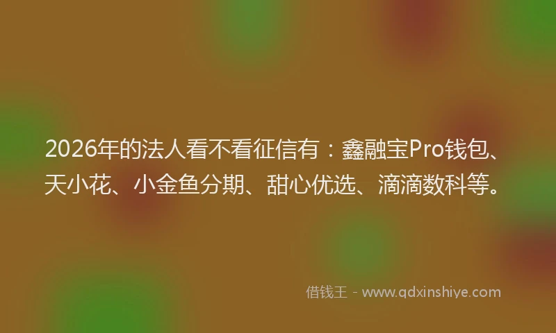 2026年的法人看不看征信有：鑫融宝Pro钱包、天小花、小金鱼分期、甜心优选、滴滴数科等。