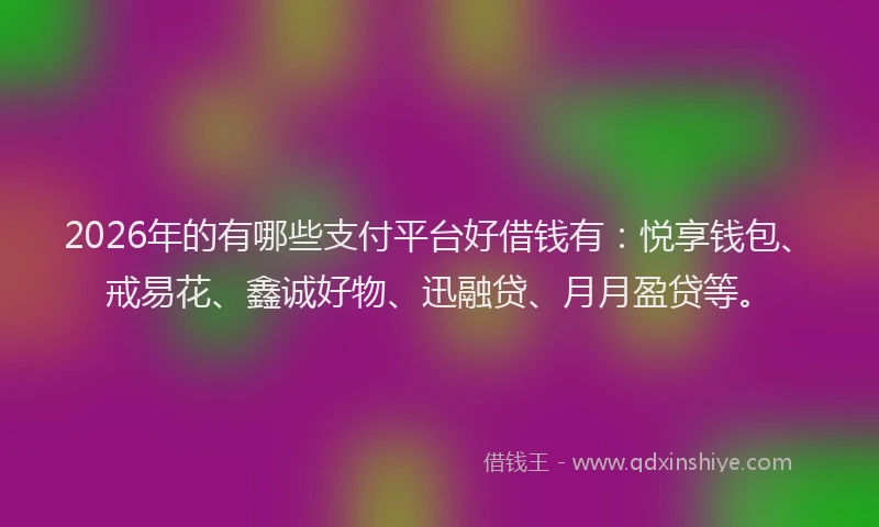2026年的有哪些支付平台好借钱有：悦享钱包、戒易花、鑫诚好物、迅融贷、月月盈贷等。