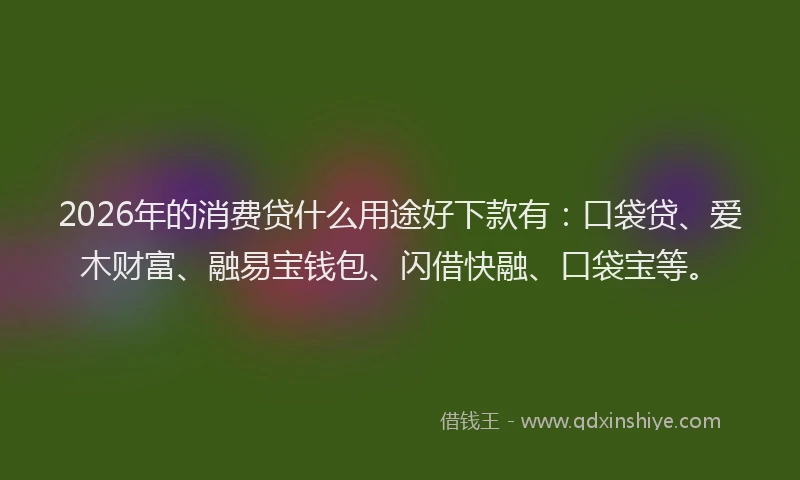 2026年的消费贷什么用途好下款有：口袋贷、爱木财富、融易宝钱包、闪借快融、口袋宝等。