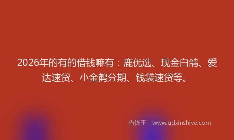2026年的有的借钱嘛有：鹿优选、现金白鸽、爱达速贷、小金鹤分期、钱袋速贷等。