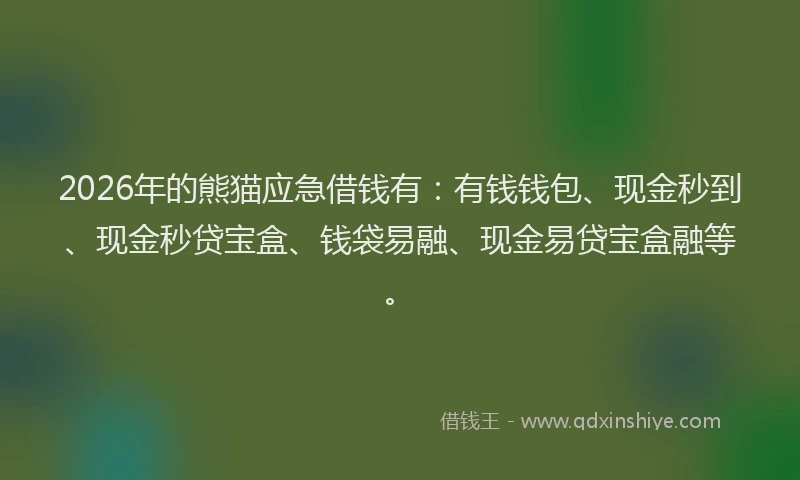 2026年的熊猫应急借钱有：有钱钱包、现金秒到、现金秒贷宝盒、钱袋易融、现金易贷宝盒融等。