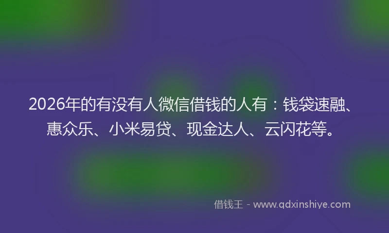 2026年的有没有人微信借钱的人有:钱袋速融、惠众乐、小米易贷、现金达人、云闪花等。
