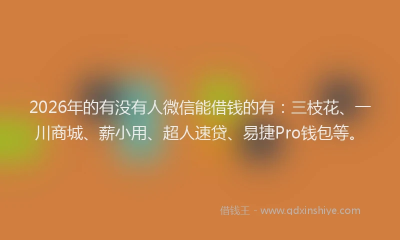 2026年的有没有人微信能借钱的有：三枝花、一川商城、薪小用、超人速贷、易捷Pro钱包等。