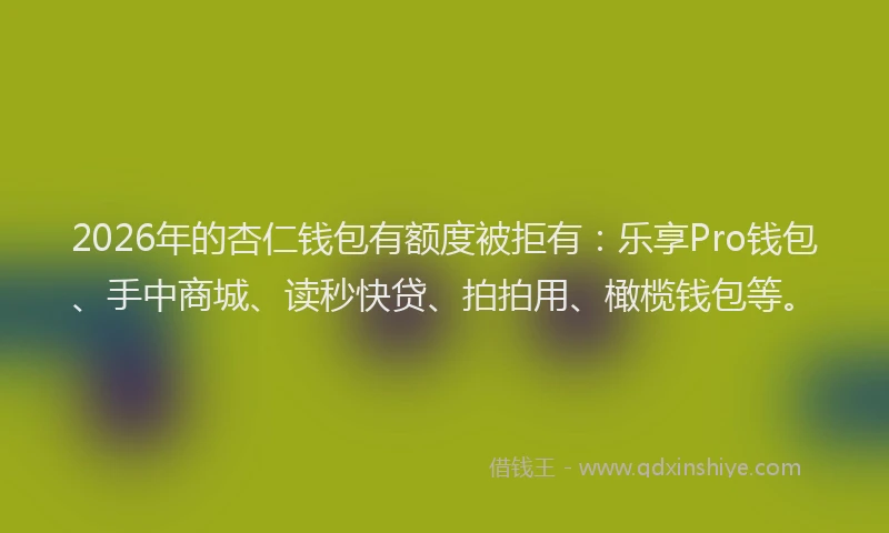 2026年的杏仁钱包有额度被拒有：乐享Pro钱包、手中商城、读秒快贷、拍拍用、橄榄钱包等。