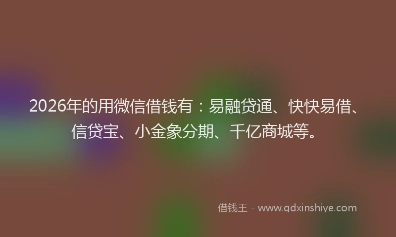 2026年的用微信借钱有：易融贷通、快快易借、信贷宝、小金象分期、千亿商城等。