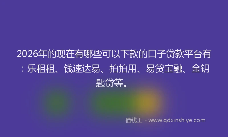 2026年的现在有哪些可以下款的口子贷款平台有：乐租租、钱速达易、拍拍用、易贷宝融、金钥匙贷等。