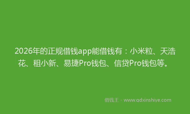 2026年的正规借钱app能借钱有：小米粒、天浩花、租小新、易捷Pro钱包、信贷Pro钱包等。