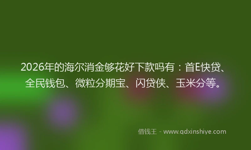 2026年的海尔消金够花好下款吗有：首E快贷、全民钱包、微粒分期宝、闪贷侠、玉米分等。