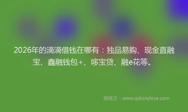 2026年的滴滴借钱在哪有：独品易购、现金直融宝、鑫融钱包+、哆宝贷、融e花等。