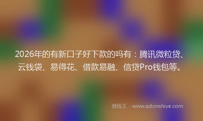 2026年的有新口子好下款的吗有：腾讯微粒贷、云钱袋、易得花、借款易融、信贷Pro钱包等。
