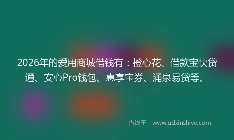 2026年的爱用商城借钱有:橙心花、借款宝快贷通、安心Pro钱包、惠享宝券、涌泉易贷等。