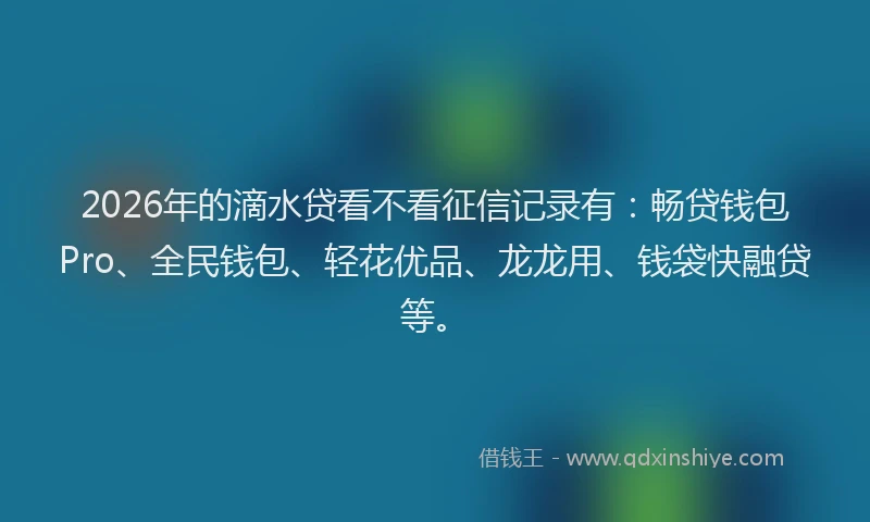 2026年的滴水贷看不看征信记录有：畅贷钱包Pro、全民钱包、轻花优品、龙龙用、钱袋快融贷等。