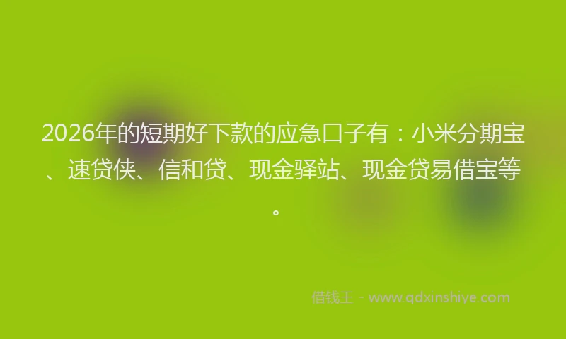 2026年的短期好下款的应急口子有：小米分期宝、速贷侠、信和贷、现金驿站、现金贷易借宝等。