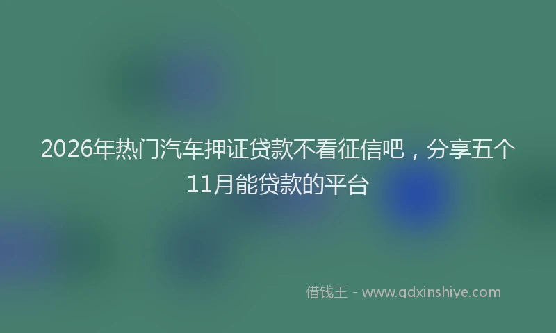 2026年热门汽车押证贷款不看征信吧，分享五个11月能贷款的平台
