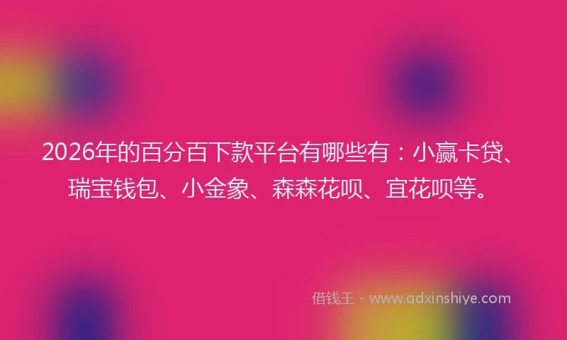 2026年的百分百下款平台有哪些有：小赢卡贷、瑞宝钱包、小金象、森森花呗、宜花呗等。