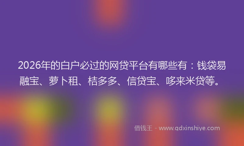 2026年的白户必过的网贷平台有哪些有：钱袋易融宝、萝卜租、桔多多、信贷宝、哆来米贷等。