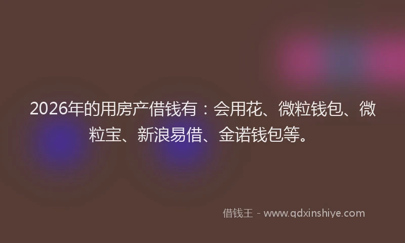 2026年的用房产借钱有：会用花、微粒钱包、微粒宝、新浪易借、金诺钱包等。