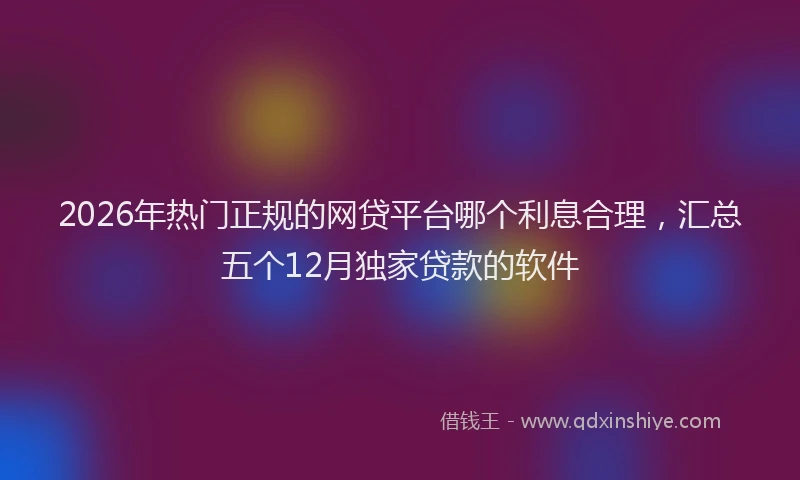 2026年热门正规的网贷平台哪个利息合理，汇总五个12月独家贷款的软件