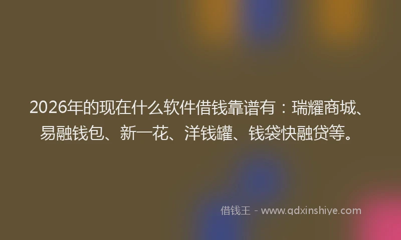 2026年的现在什么软件借钱靠谱有：瑞耀商城、易融钱包、新一花、洋钱罐、钱袋快融贷等。