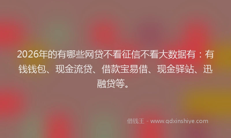 2026年的有哪些网贷不看征信不看大数据有：有钱钱包、现金流贷、借款宝易借、现金驿站、迅融贷等。
