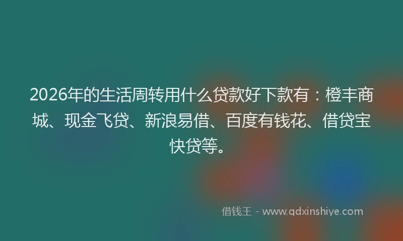 2026年的生活周转用什么贷款好下款有：橙丰商城、现金飞贷、新浪易借、百度有钱花、借贷宝快贷等。