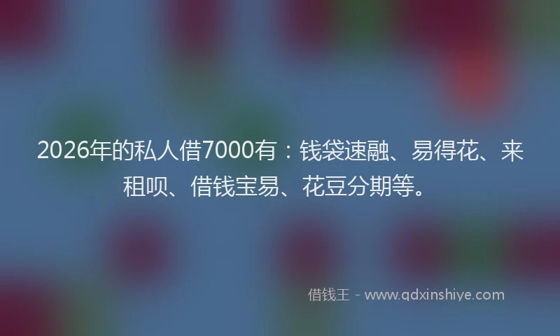 2026年的私人借7000有：钱袋速融、易得花、来租呗、借钱宝易、花豆分期等。