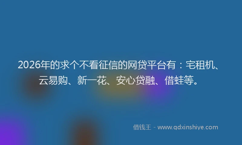 2026年的求个不看征信的网贷平台有：宅租机、云易购、新一花、安心贷融、借蛙等。