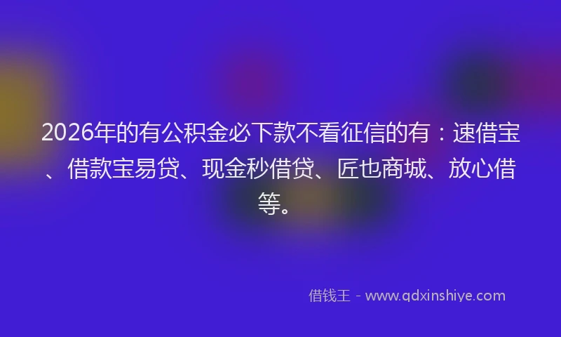 2026年的有公积金必下款不看征信的有：速借宝、借款宝易贷、现金秒借贷、匠也商城、放心借等。