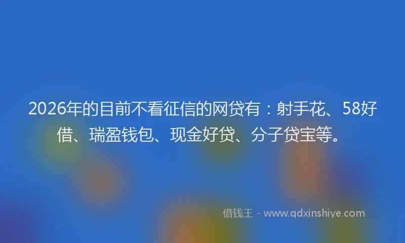 2026年的目前不看征信的网贷有:射手花、58好借、瑞盈钱包、现金好贷、分子贷宝等。