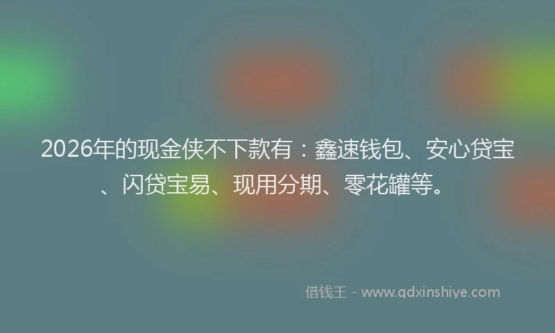 2026年的现金侠不下款有：鑫速钱包、安心贷宝、闪贷宝易、现用分期、零花罐等。
