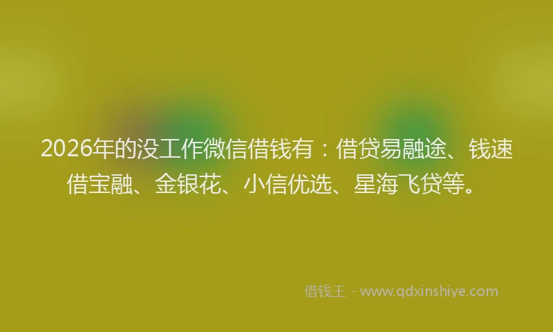 2026年的没工作微信借钱有：借贷易融途、钱速借宝融、金银花、小信优选、星海飞贷等。