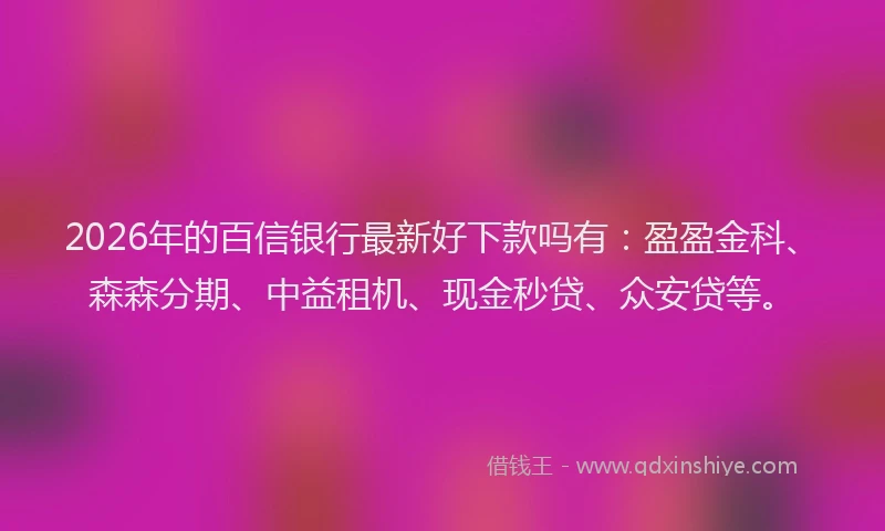 2026年的百信银行最新好下款吗有：盈盈金科、森森分期、中益租机、现金秒贷、众安贷等。