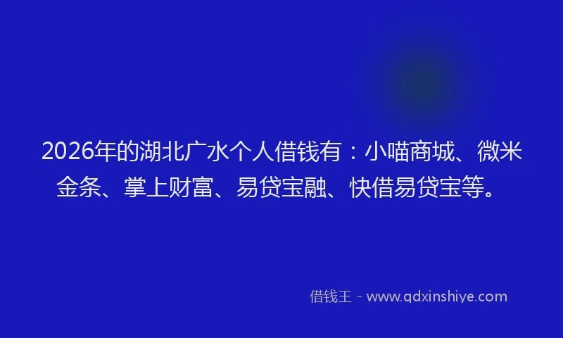 2026年的湖北广水个人借钱有：小喵商城、微米金条、掌上财富、易贷宝融、快借易贷宝等。
