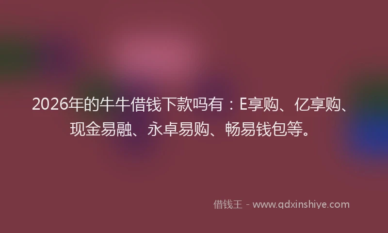 2026年的牛牛借钱下款吗有：E享购、亿享购、现金易融、永卓易购、畅易钱包等。