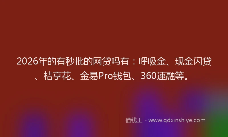 2026年的有秒批的网贷吗有：呼吸金、现金闪贷、桔享花、金易Pro钱包、360速融等。