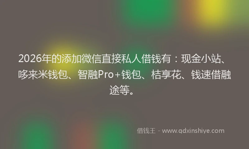 2026年的添加微信直接私人借钱有:现金小站、哆来米钱包、智融Pro+钱包、桔享花、钱速借融途等。
