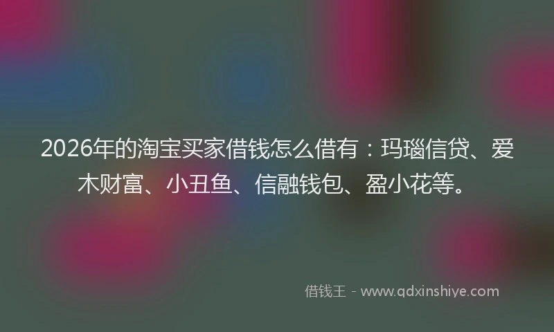 2026年的淘宝买家借钱怎么借有：玛瑙信贷、爱木财富、小丑鱼、信融钱包、盈小花等。